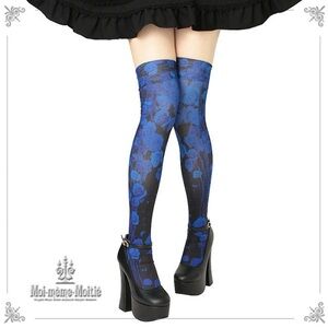 NEW Moi Meme Moitie Blue Floral Over-the-Knee Socks